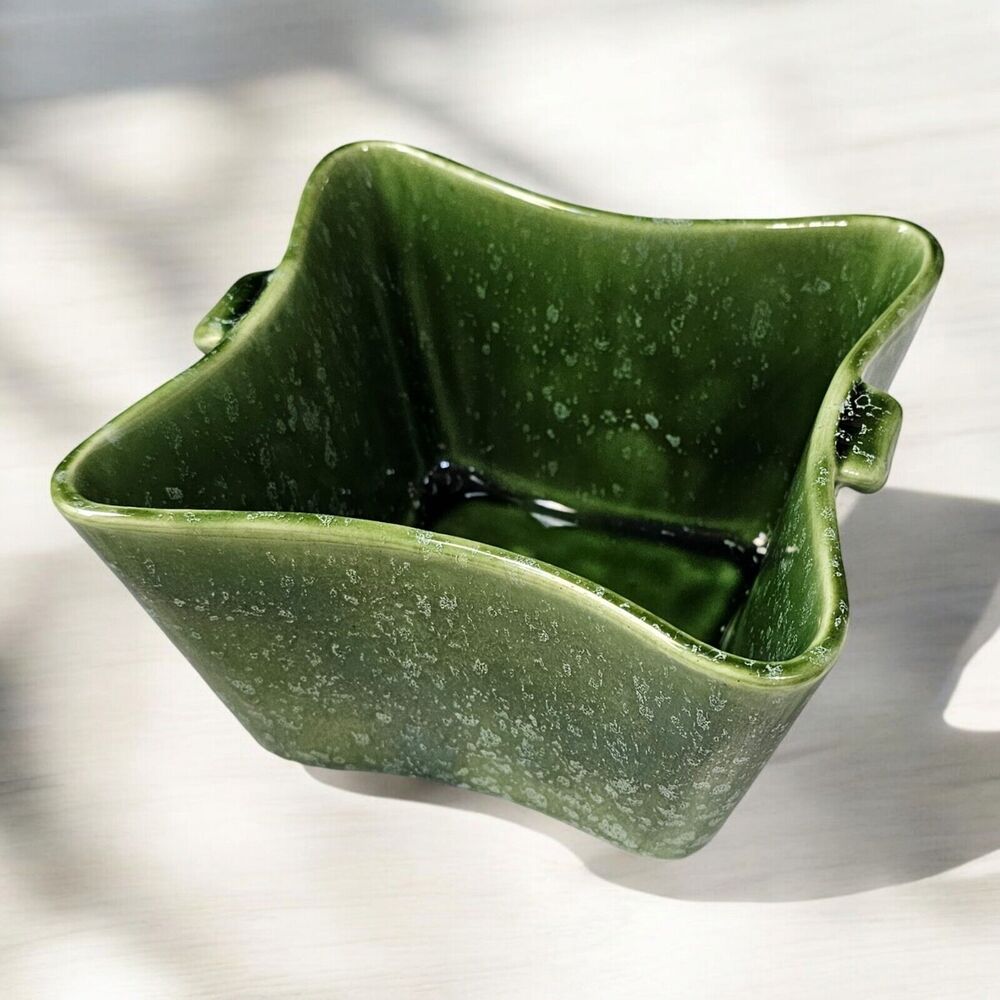 Hull Imperial USA F3 Pottery Plant Pot Planter Square Green Raindrop Speckled